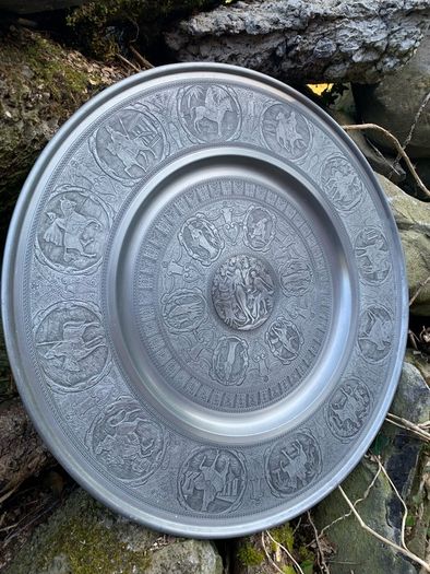 Vintage Biblical pewter wall plaque