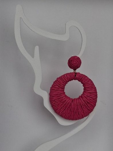 Hot Pink Raffia Woven Stud Hollow Out Woven Hoop Earrings
