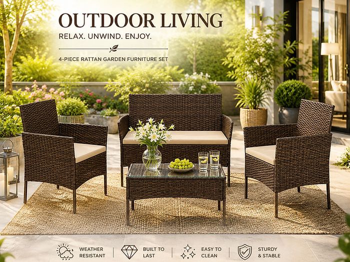 Garden Furniture Set, PE Polyrattan, Lounge Set, 4 pieces Patio Furniture, Outdoor, for Patio, Balcony, Garden