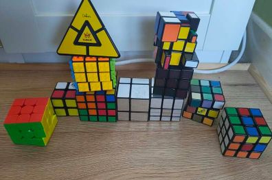 Collection of various puzzle cubes