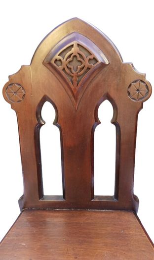 CLEARANCE: PAIR of antique 19th century Victorian Gothic mahogany hall chairs