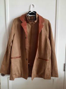 Vegan suede unisex jacket fully lined size medium in very good condition with no issues see last two photos for exact measurements FREE STANDARD POSTAGE INCLUDED