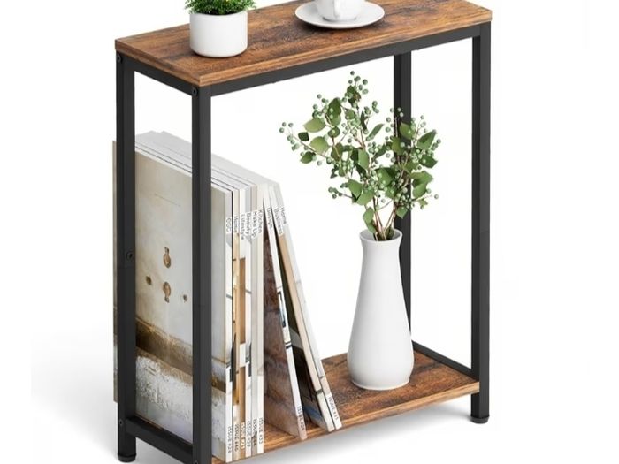 2-Tier End Table for Living Room, Narrow Beside Table for Bedroom, Sofa, Couch, Rustic Brown and Classic Black