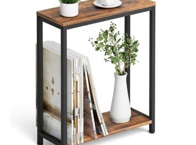 2-Tier End Table for Living Room, Narrow Beside Table for Bedroom, Sofa, Couch, Rustic Brown and Classic Black