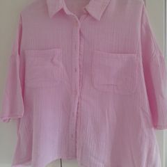 ladies short cotton pink blouse