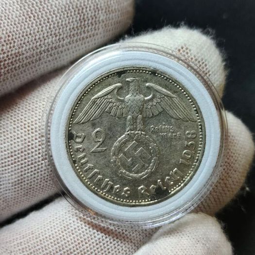 2 Reichsmark 1938 G Karlsruhe WW2 Silver Coin third Reich