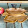 Vintage Teak Wood Serving Butterfly Leaf Shaped Bowl Two Section Tray Image 8