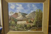 Large antique painting in wood frame