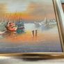 Framed Oil Painting on canvas of sailboats at sunset signed.. Image 7