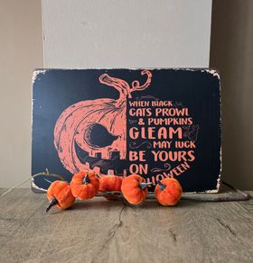 Halloween tin sign - black / orange - new