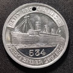 Rare 26th September 1934 Daily Record Aluminium Souvenir Medal Queen Mary