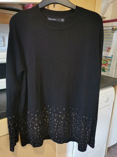 Karen Millen Embellished Hem Black Jumper UK 12