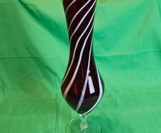 Elegant Murano-style vase made of art glass in ruby red with white spiral stripes