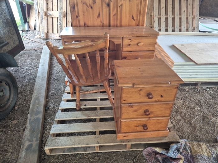 Pine Desk, Chair, Bedside Locker