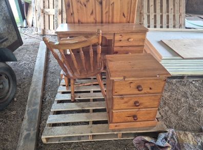 Pine Desk, Chair, Bedside Locker