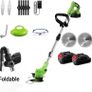 Cordless Garden Strimmers,Electric Cordless 21v Grass Strimmer with 2 X 2000mAh Battery, Adjustable Metal Blades,Garden Trimmer Telescopic Lightweight with Roller for Gardens Image 2