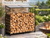 Outdoor Firewood Log Rack with Sloped Roof 143cm, Powder-Coated Steel Frame