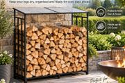 Outdoor Firewood Log Rack with Sloped Roof 143cm, Powder-Coated Steel Frame