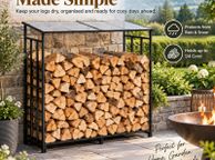 main image for ad Outdoor Firewood Log Rack with Sloped Roof 143cm, Powder-Coated Steel Frame