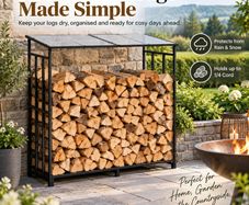 Outdoor Firewood Log Rack with Sloped Roof 143cm, Powder-Coated Steel Frame
