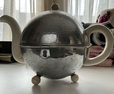 Rare Vintage Art Deco Teapot Silver Chrome Insulated Ceramic Tea Pot