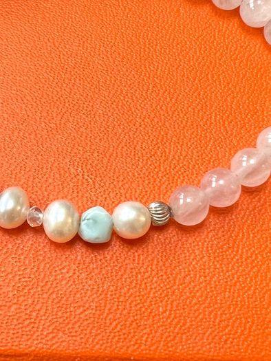 Larimar and Pearl silver bracelet with butterfly pendant