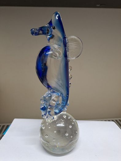 Blue Art Glass Seahorse Ornament