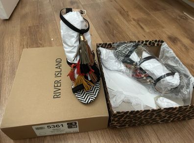 River Island black tassel heels