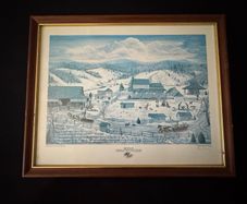 Pair of Hand-Signed Mary Ann Vessey Framed Folk Art Prints (Ulster-Scots & Winter Farm)