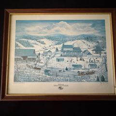 Pair of Hand-Signed Mary Ann Vessey Framed Folk Art Prints (Ulster-Scots & Winter Farm)