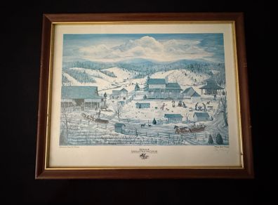Pair of Hand-Signed Mary Ann Vessey Framed Folk Art Prints (Ulster-Scots & Winter Farm)