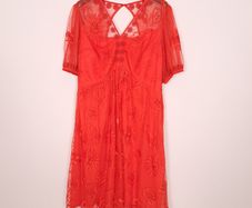 Monsoon Bright Coral Orange Embroidered Mesh Cut-Out Back Midi Dress 18UK/46EU