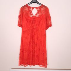 Monsoon Bright Coral Orange Embroidered Mesh Cut-Out Back Midi Dress 18UK/46EU