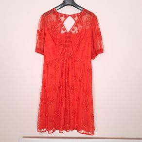 Monsoon Bright Coral Orange Embroidered Mesh Cut-Out Back Midi Dress 18UK/46EU