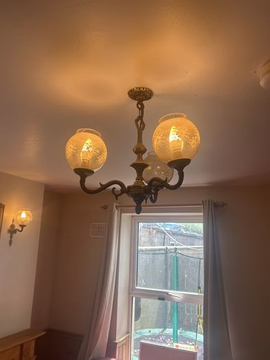 Brass ceiling light and wall lights