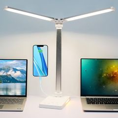 NEW SALE | LED Desk Lamp, Dual Swing-Arm Table Lamp with 5 Color Modes & 5 Brightness Levels, 45Min Auto-Timer, 3 Night Light Modes Eye-Caring Desk Light for Study, Working, Bedroom
