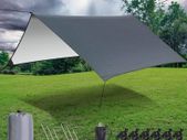Hammock Rain Fly Tent Tarp,GINTOGE Multifunctional Waterproof Camping Shelter, 300cm x 300cm lightweight Windproof Snowproof Outdoor Sunshade Fly for Hammock -Tent Stakes and Ropes (Gray) No Poles