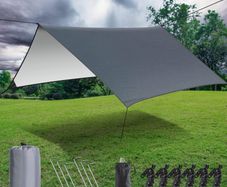 Hammock Rain Fly Tent Tarp,GINTOGE Multifunctional Waterproof Camping Shelter, 300cm x 300cm lightweight Windproof Snowproof Outdoor Sunshade Fly for Hammock -Tent Stakes and Ropes (Gray) No Poles