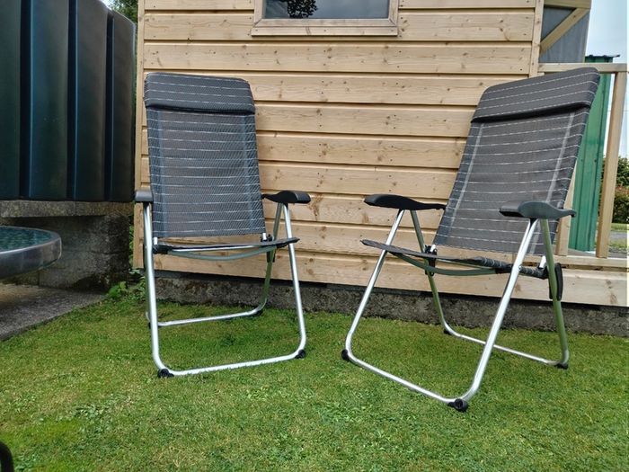 Set of x2 Garden Chairs and x2 Small Glass Top Tables