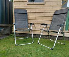 Set of x2 Garden Chairs and x2 Small Glass Top Tables