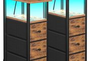 Bedside Table Set of 2, Narrow Side Table with Charging Station