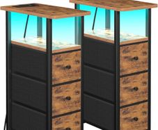 Bedside Table Set of 2, Narrow Side Table with Charging Station