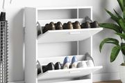 White Wooden Shoe Cabinet with 2 Compartments
