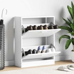 White Wooden Shoe Cabinet with 2 Compartments