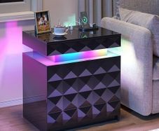 LED Bedside Table with Charging Station,3 Drawers Night Stand with Lockable Hidden Storage,Smart Nightstand with Human Sensor RGB Lights for Bedroom, Black