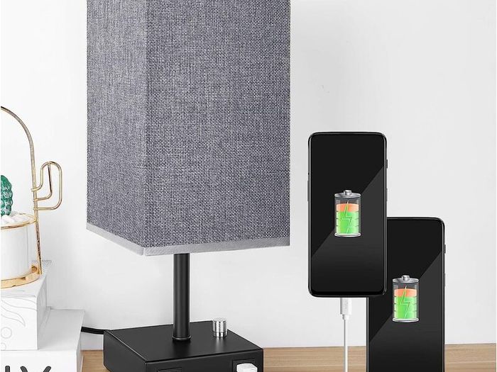 Usb Bedside Table Lamp With 2 Fast Usb Charging Port Metal Base With ...