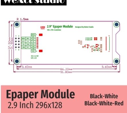 2.9" E Ink display, b/w or b/w/r