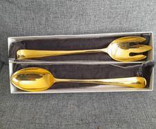 Antique Gerity Gold Plated Serving Spoon and Salad Fork.