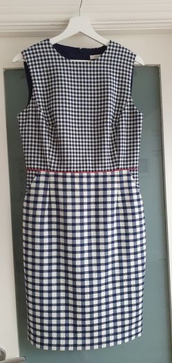 PRECIS navy white red shift dress with pockets Sz 10 UK