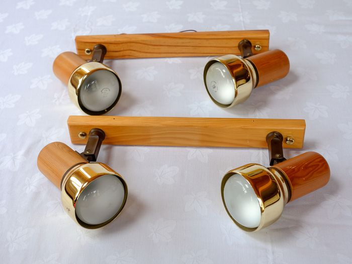 Two Vintage Wall or Ceiling Mounted Double Light Fittings with Poseable Lamps